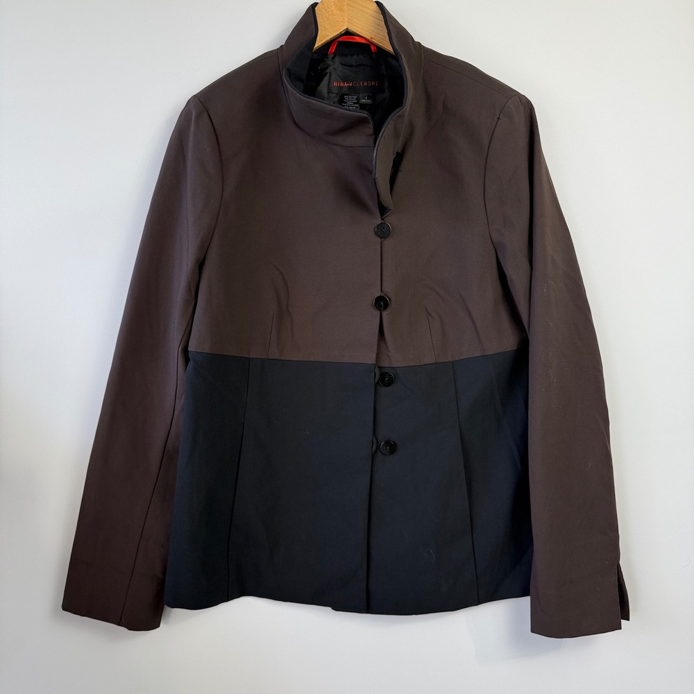 Nina McLemore Jacket Womens 8 Brown Black Button Up Long Sleeve Career
